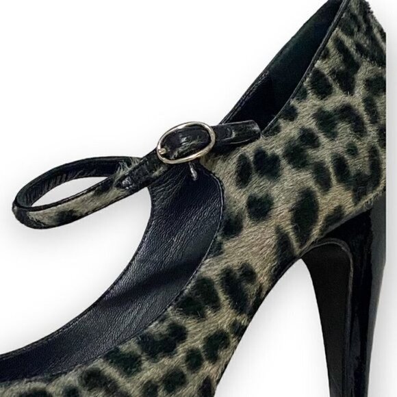 YSL Yves Saint Laurent Tribute Too 105 Mary Jane Peep Toe Pumps, Pony Leopard - Picture 13 of 16
